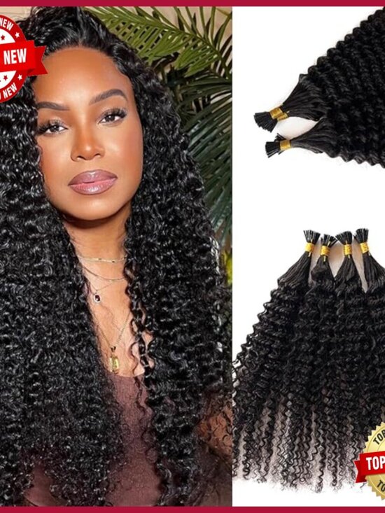26 Inch Human Hair I-Tip Extensions 100 Strands Kinky Curly Pre-Bonded main image 5